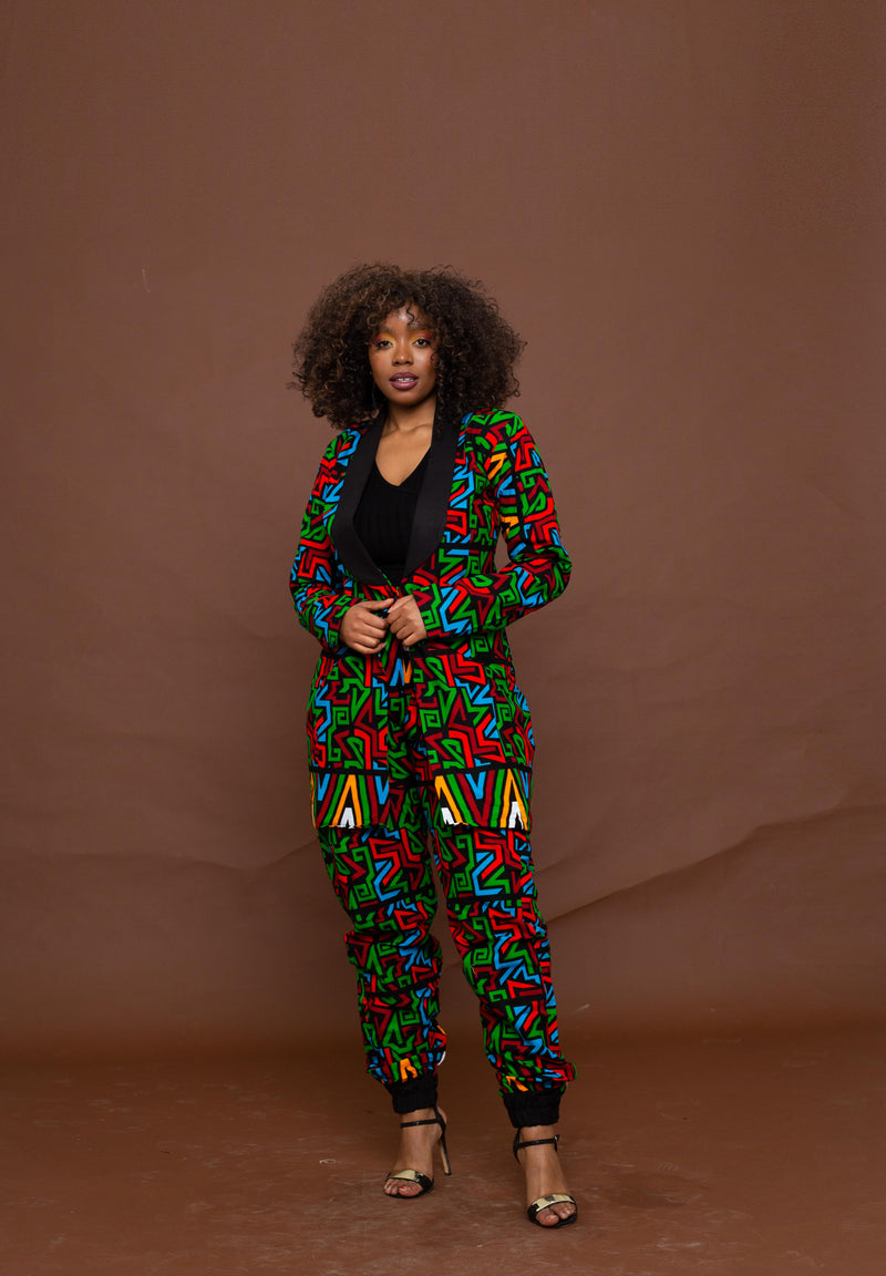 Anika High Waisted Trouser | Red and Green Multicoloured African Print