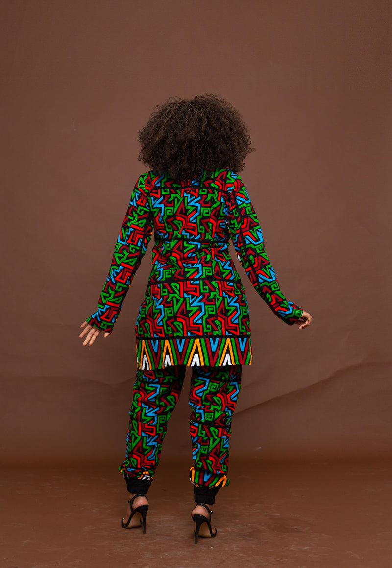 Anika Ankara Jacket | Green and Red multicoloured African print