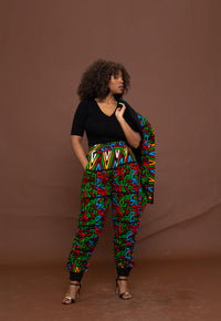 Anika High Waisted Trouser | Red and Green Multicoloured African Print