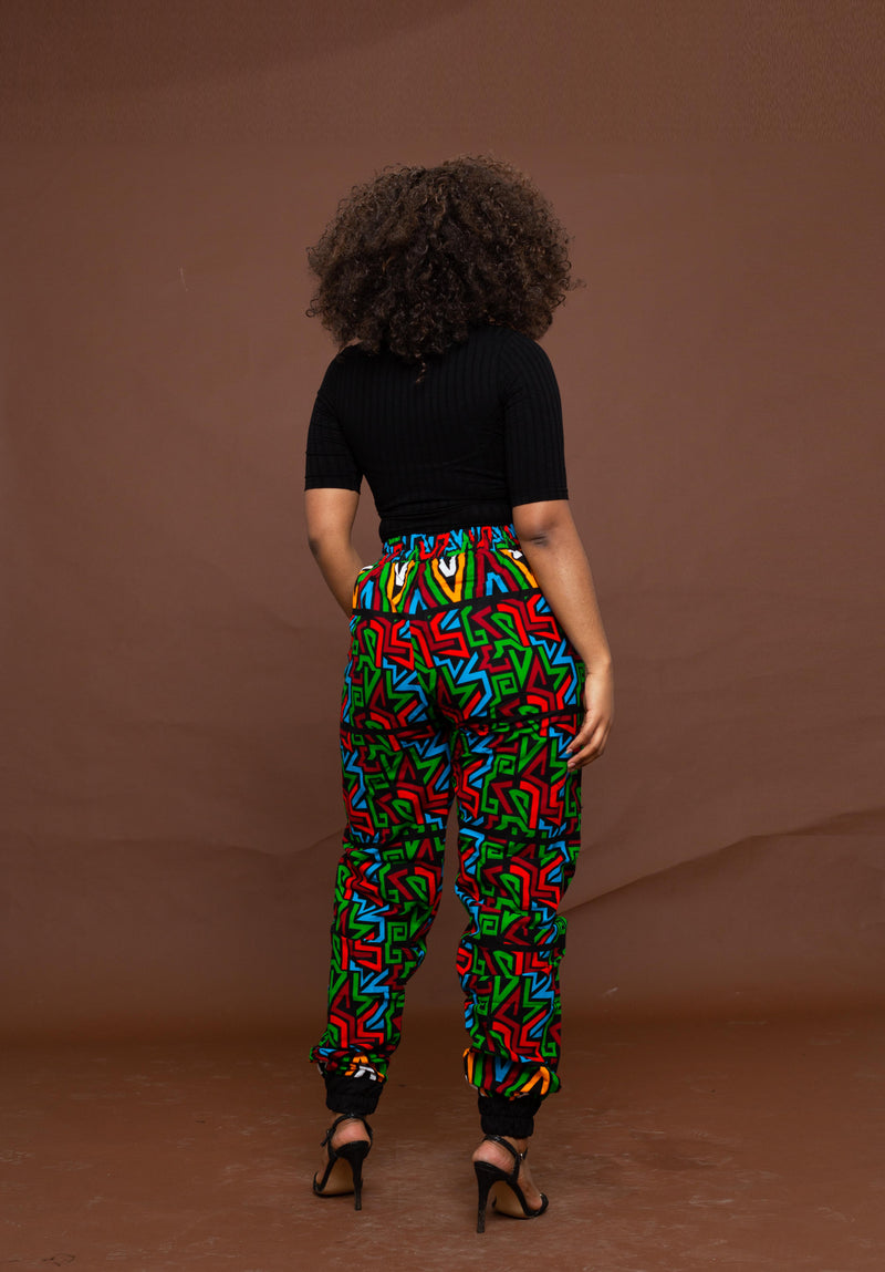 Anika High Waisted Trouser | Red and Green Multicoloured African Print