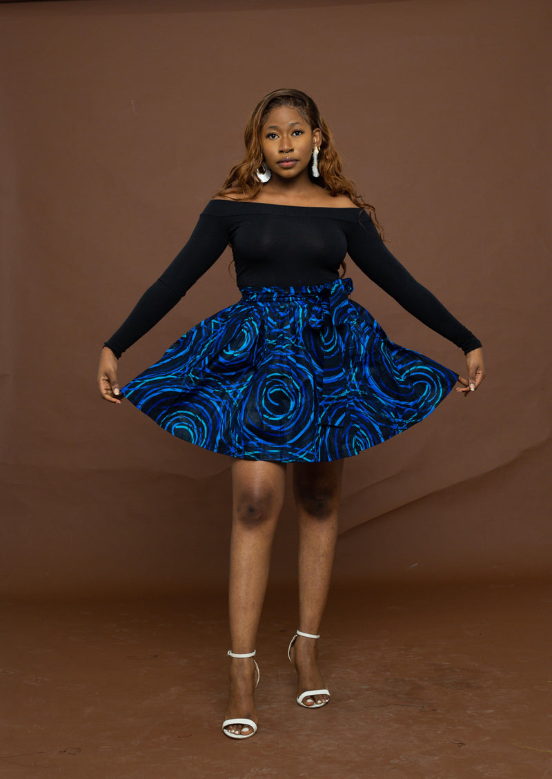 Uku Ankara Short Mini Skirt | Blue African Print