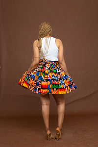 Useh Ankara Short Mini Skirt | Yellow and Blue African Tribal Print