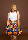 Useh Ankara Short Mini Skirt | Yellow and Blue African Tribal Print