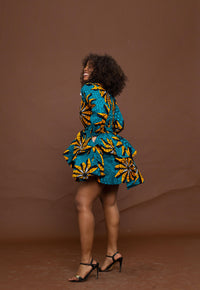 Anita Ankara Mini Dress | Teal and Yellow African Print