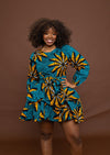 Anita Ankara Mini Dress | Teal and Yellow African Print