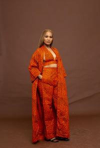 Gelly Ankara Long Kimono Jacket | Orange African Print