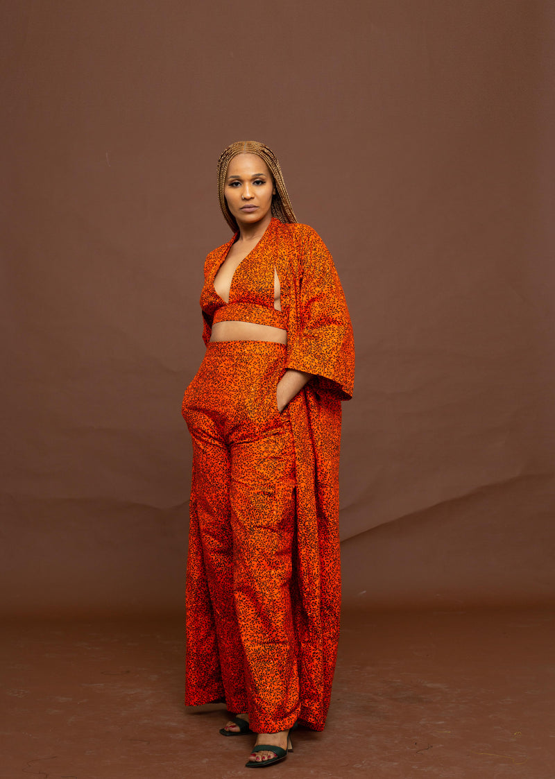 Gelly Ankara Long Kimono Jacket | Orange African Print