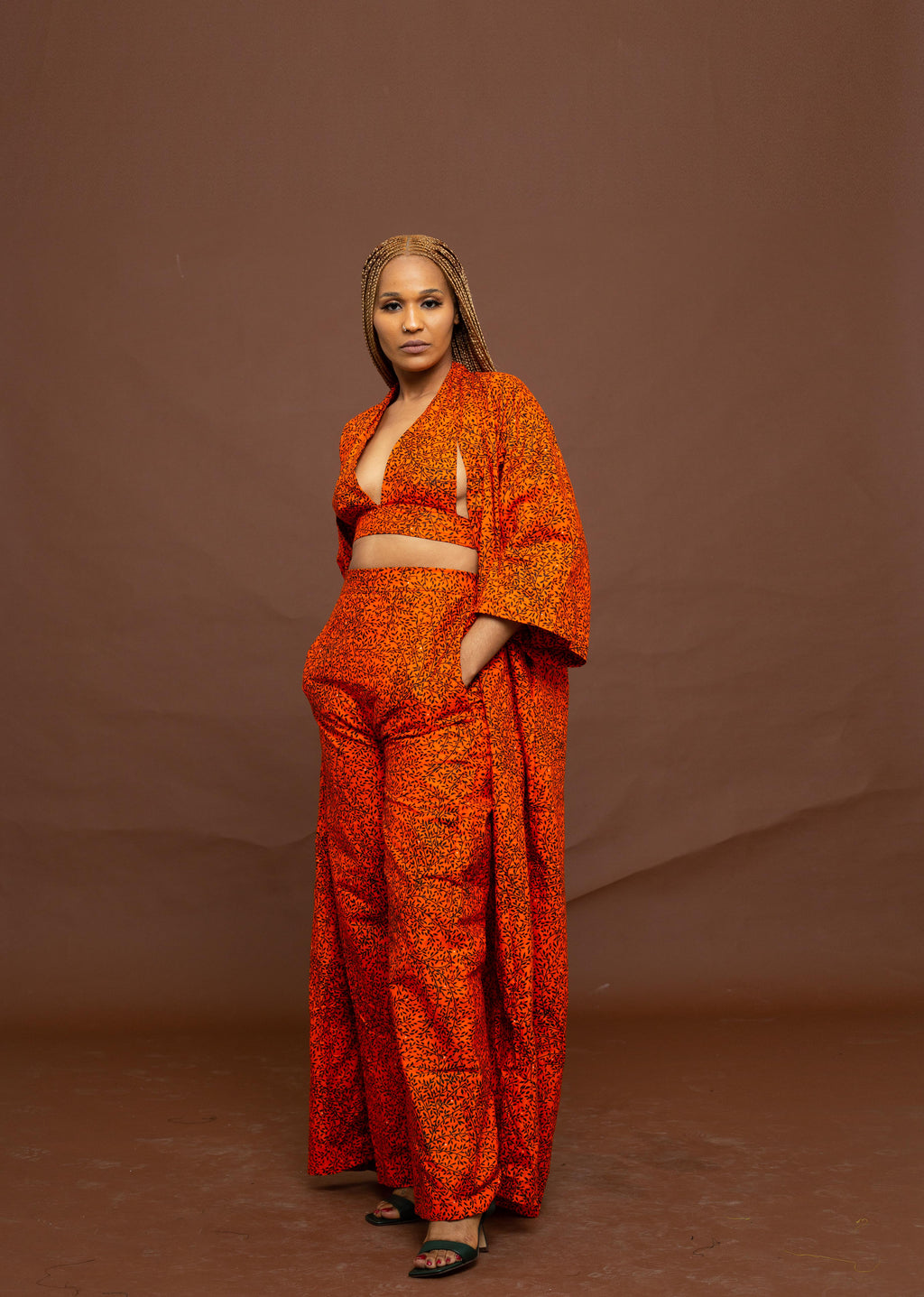 Gelly Ankara Long Kimono Jacket | Orange African Print