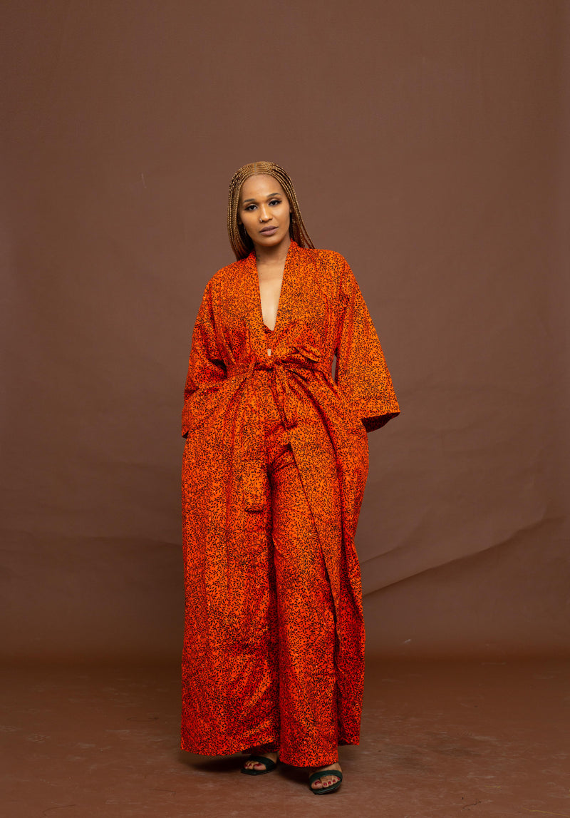 Gelly Ankara Long Kimono Jacket | Orange African Print