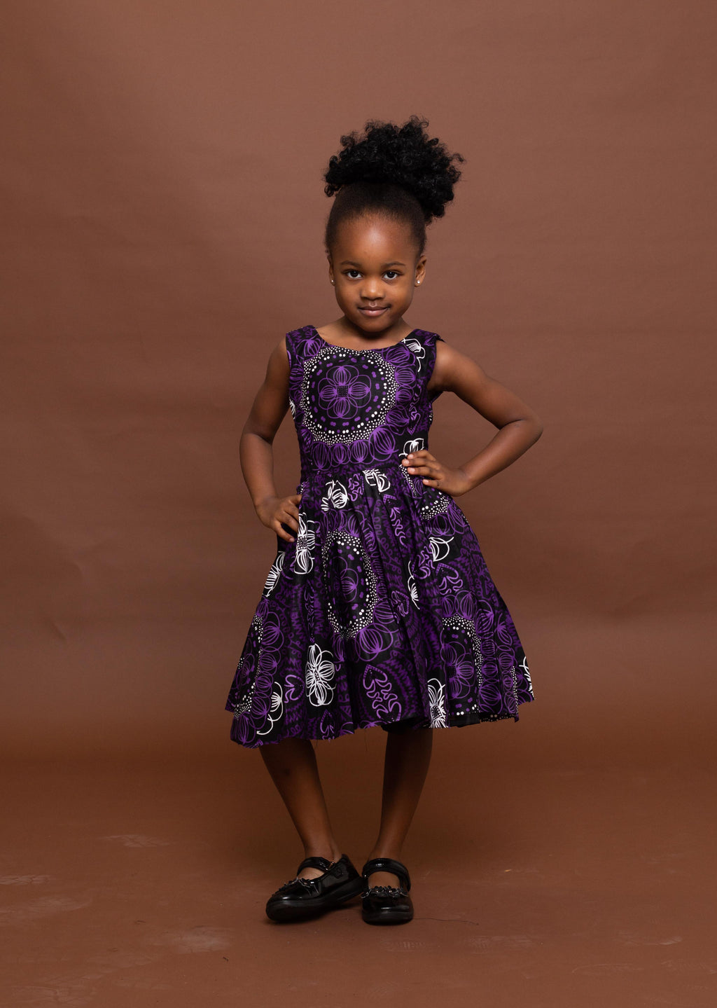 Sabina Ankara girls dress | Purple and White African Print