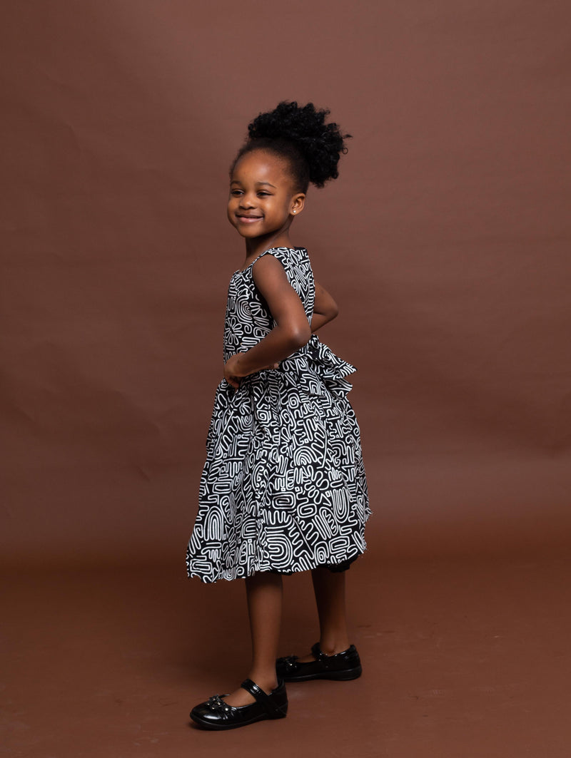 Skylar Ankara girls dress | Black and White African Print