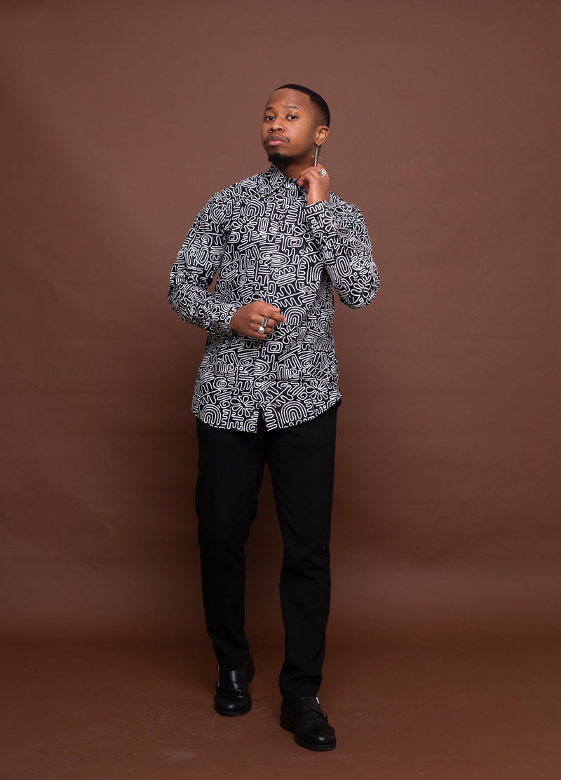 Sean Ankara Men Shirt | Black and White African Print