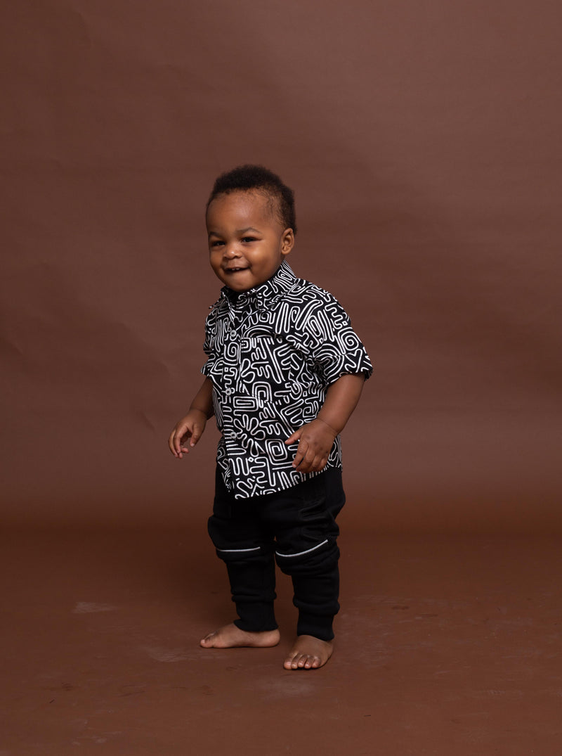 Sean Ankara Boy Shirt | Black and White African Print