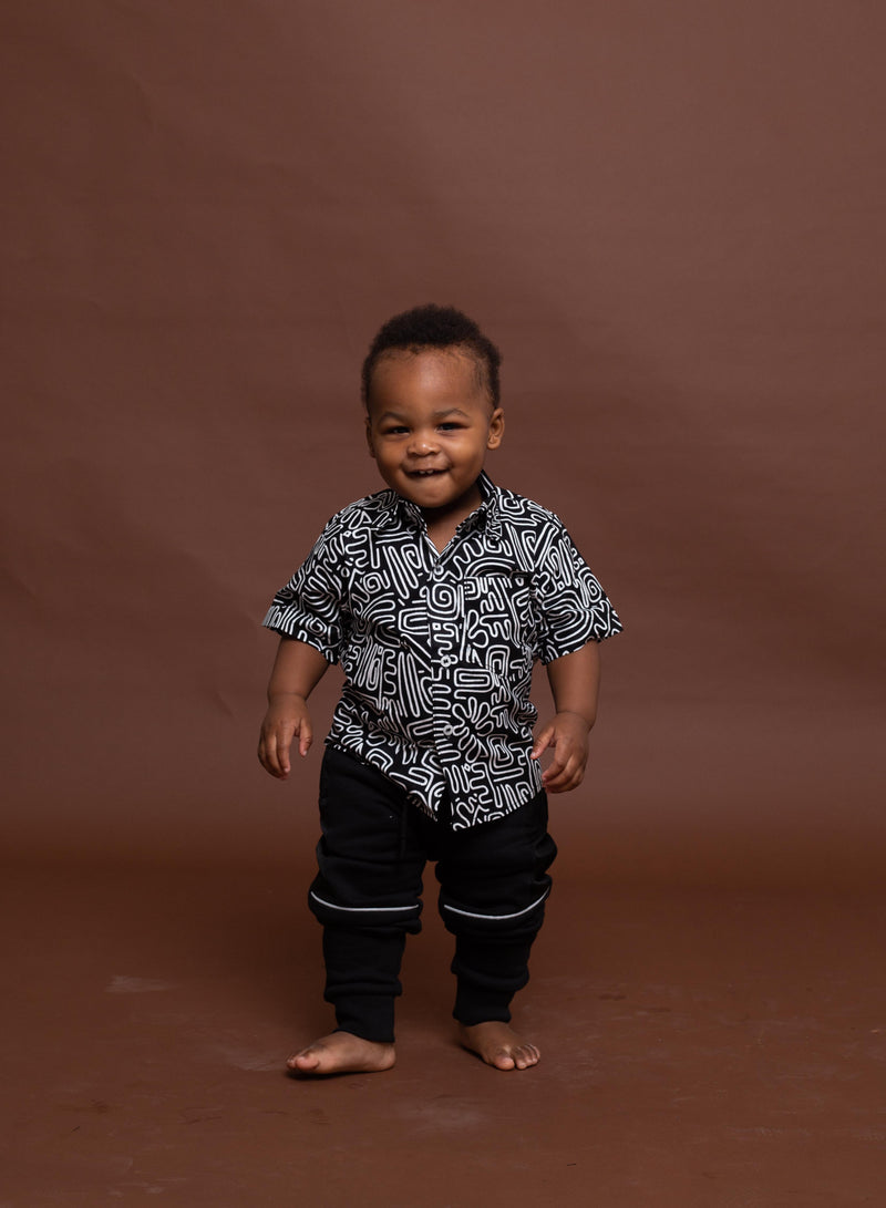 Sean Ankara Boy Shirt | Black and White African Print