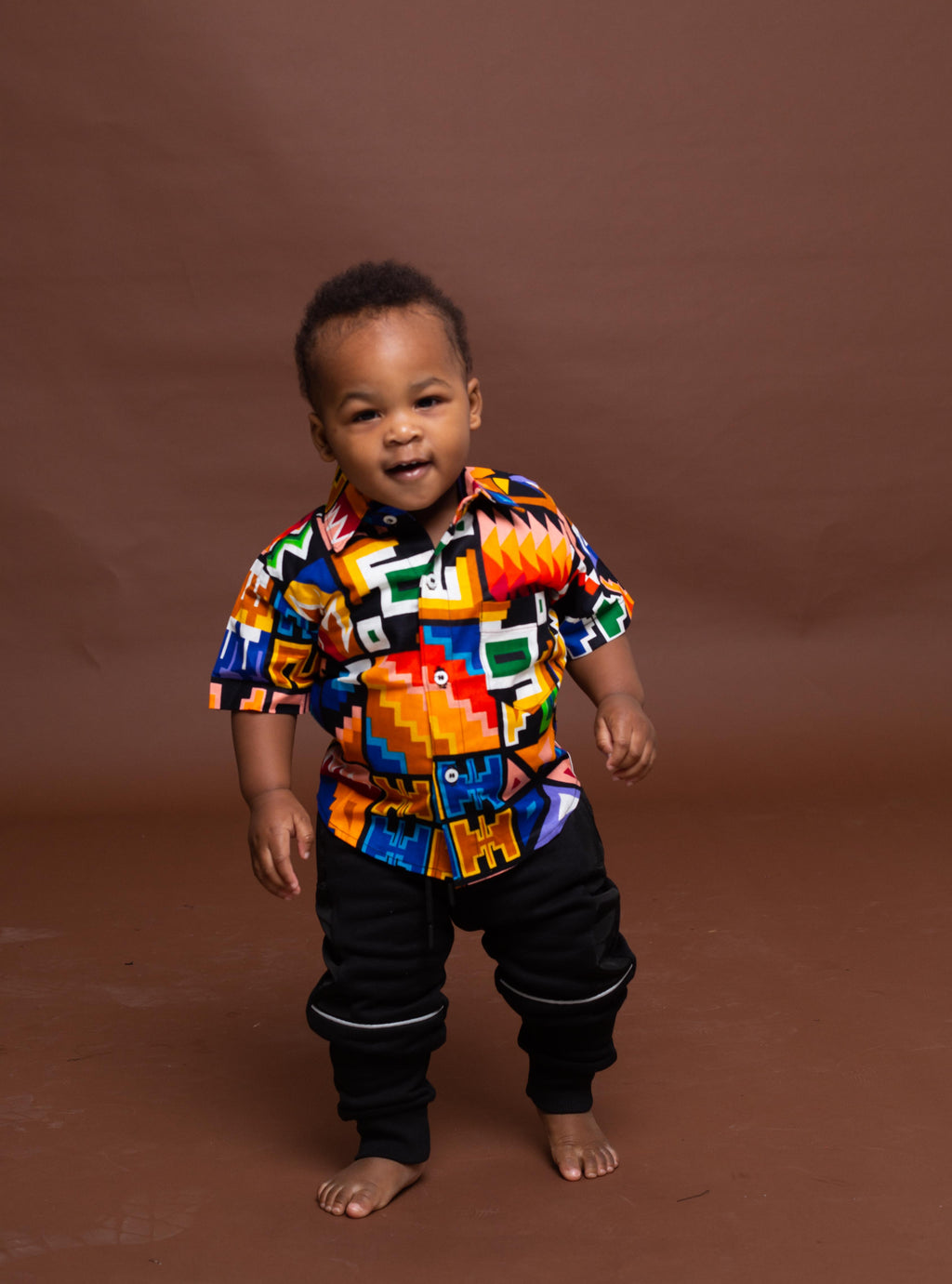Fred Ankara Boy Short sleeve Shirt | Blue and White Multicolored African Print