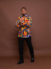 Fred Ankara Men Shirt | Orange and White Multicolored African Print