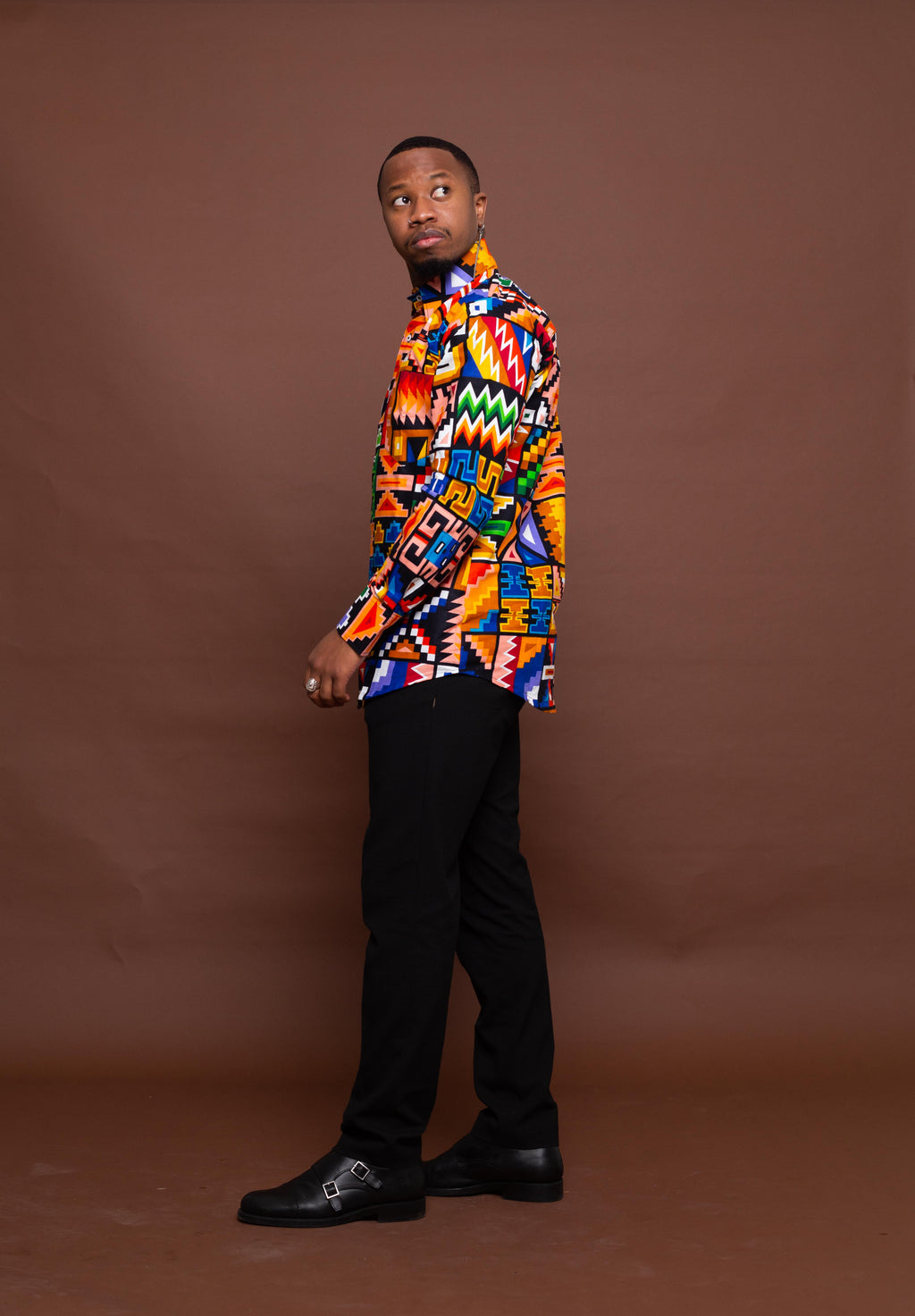 Fred Ankara Men Shirt | Blue and White Multicolored African Print