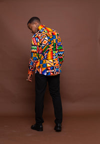 Fred Ankara Men Shirt | Orange and White Multicolored African Print