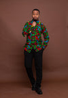 Francis Ankara Men Long sleeve Shirt | Green and Blue Multicolored African Print Shirt