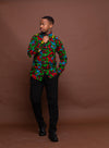 Francis Ankara Men Long sleeve Shirt | Green and Blue Multicolored African Print Shirt