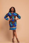 Ruby Ankara Midi Dress | Blue and Brown African Print