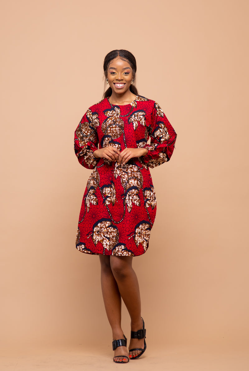 Riley Ankara Midi Dress | Red African Print