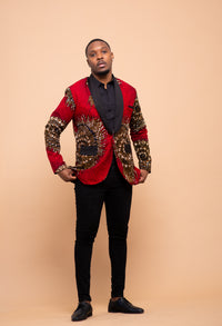 Colton Ankara Men Blazer | Red African Print