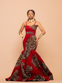 Raina Maxi Ankara Dress | Red African Print