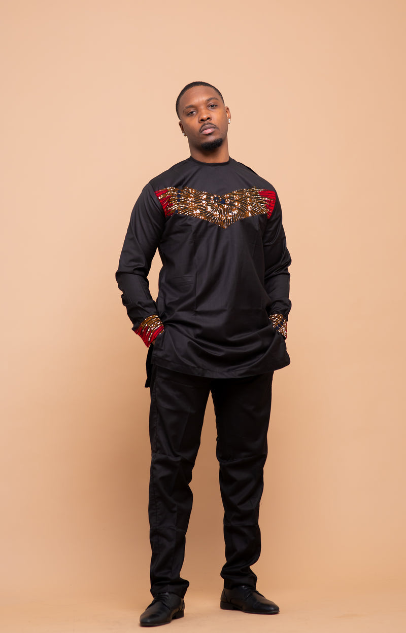 Colton Ankara 2 piece Men Shirt and Trouser | Black and African Print