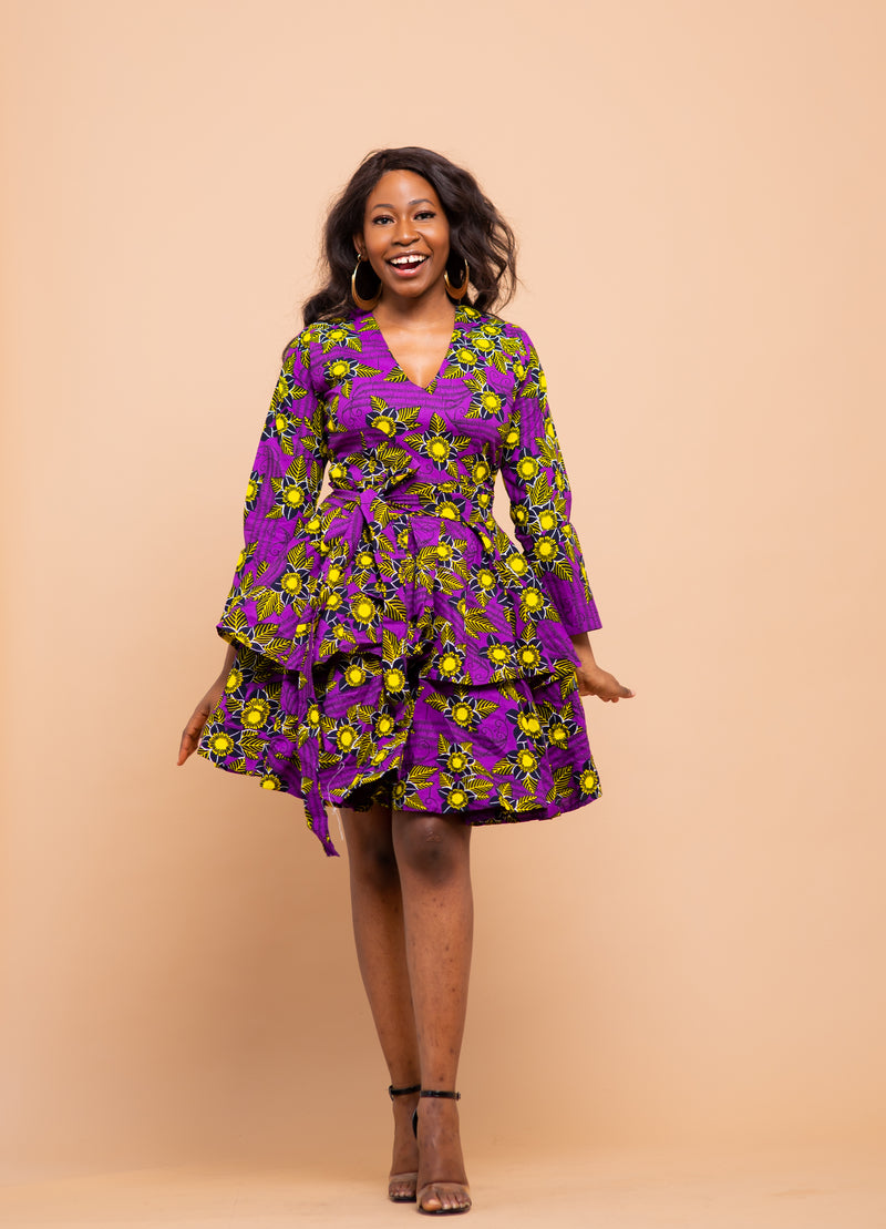 Harper Ankara Midi Dress | Purple African Print