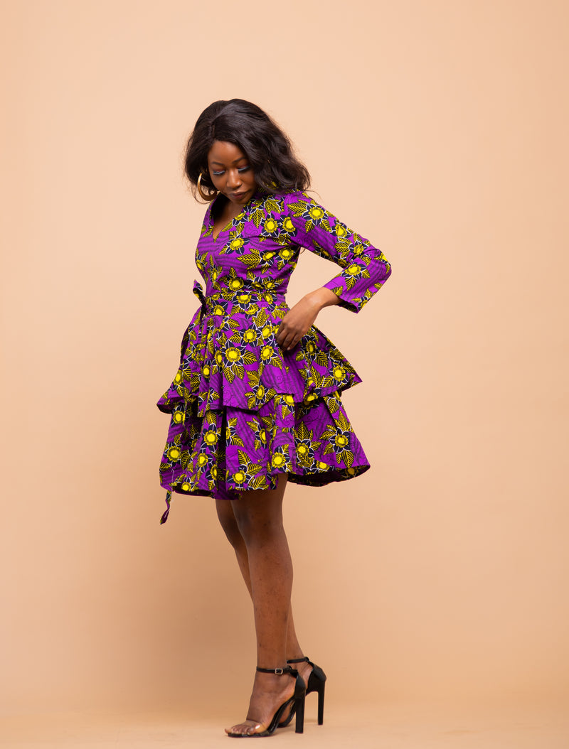 Harper Ankara Midi Dress | Purple African Print