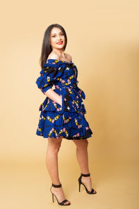 Abbey Ankara Short flare Dress | Blue African Print