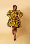 Abisoye Ankara short Midi Flare Dress | Yellow African Print