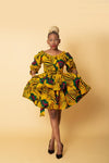 Abisoye Ankara short Midi Flare Dress | Yellow African Print