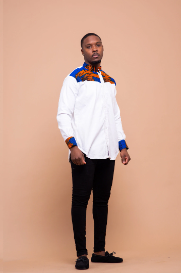 Dylan Ankara Men Shirt | White And African Print
