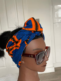 Blue and Orange Ankara Satin Lined Headwrap/Scarf