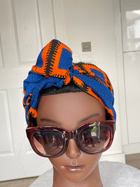 Blue and Orange Ankara Satin Lined Headwrap/Scarf