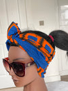 Blue and Orange Ankara Satin Lined Headwrap/Scarf