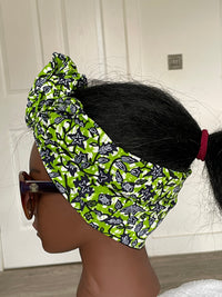 Green and White Ankara Satin Lined HeadWrap/Scarf