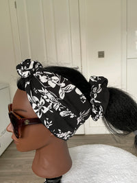 Black and White Ankara Satin Lined Headwrap/Scarf