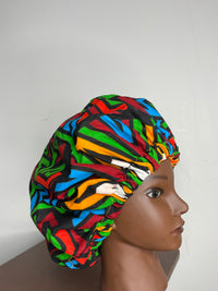 Ankara Green and Red Multicoloured Hair Bonnet