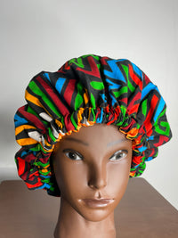 Ankara Green and Red Multicoloured Hair Bonnet