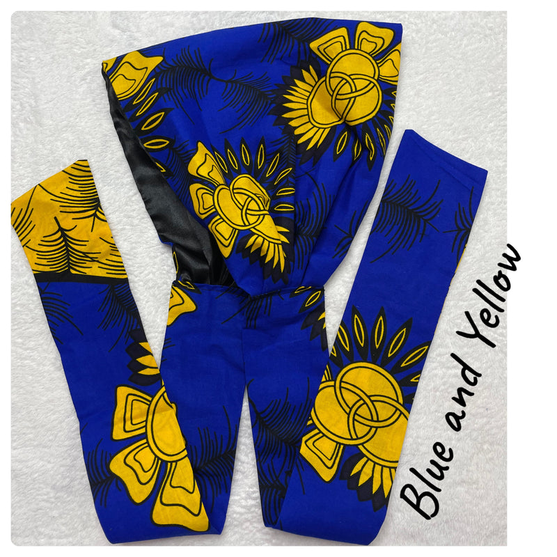 Blue and Yellow Ankara  Satin Lined Headwrap/Scarf