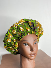 Green and Brown Ankara Hair Bonnet