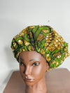 Green and Brown Ankara Hair Bonnet