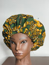 Green and Brown Ankara Hair Bonnet