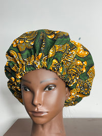 Green and Brown Ankara Hair Bonnet