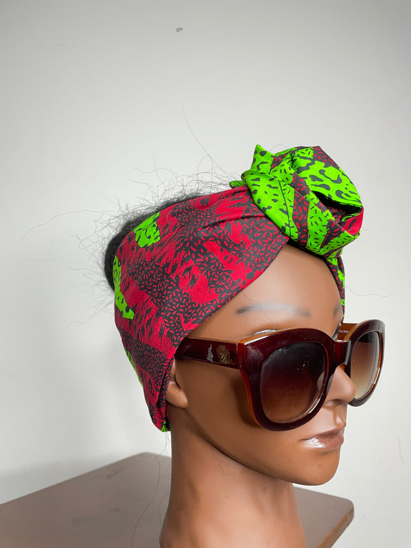 Green and Red Satin Lined Head wrap