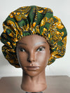 Green and Brown Ankara Hair Bonnet