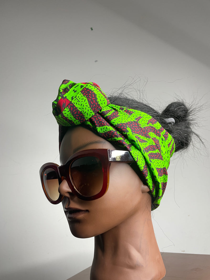 Green and Red Satin Lined Head wrap